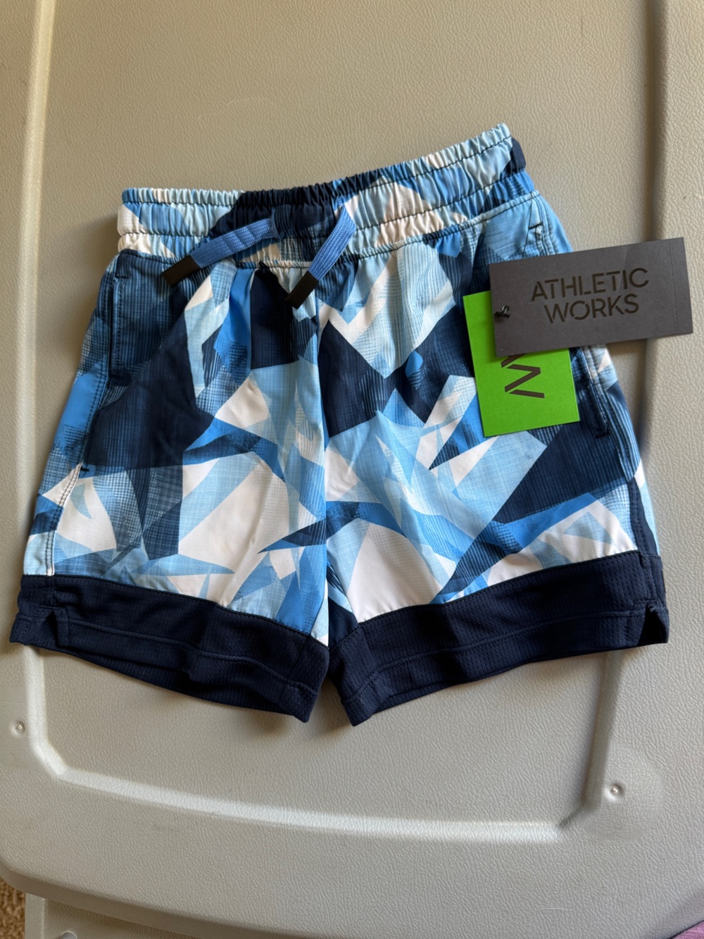 NWT - Athletic Works Blue & White Geometric Kids Athletic Shorts